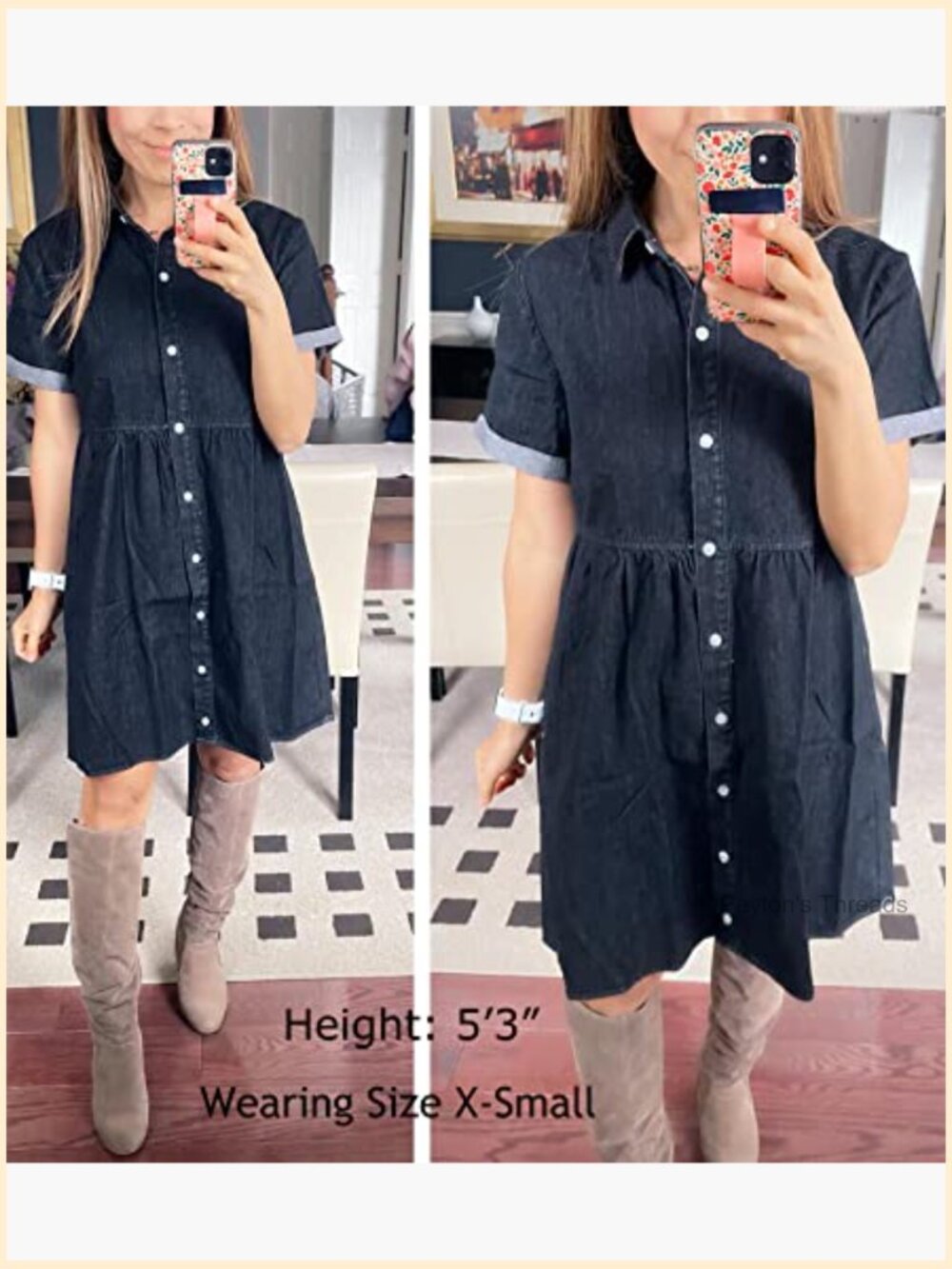 Short Sleeve Button Down Tiered Denim Babydoll Dress - Picture 4 of 7